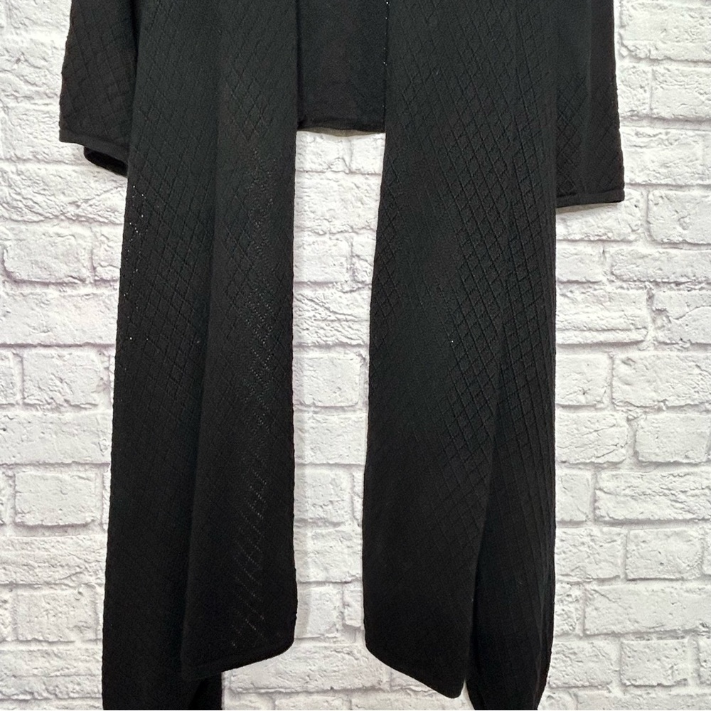 Oscar Oscar De La Renta Black Open Knit Cashmere Wool High Low Cardigan - Picture 11 of 16